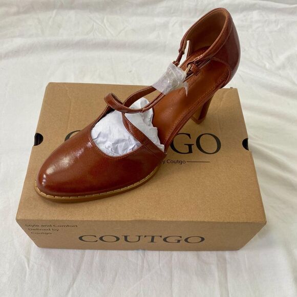 Coutgo New in Box Dark Brown Preppy Coquette Mary Jane Ballerina High Heels 8.5 - Picture 3 of 7